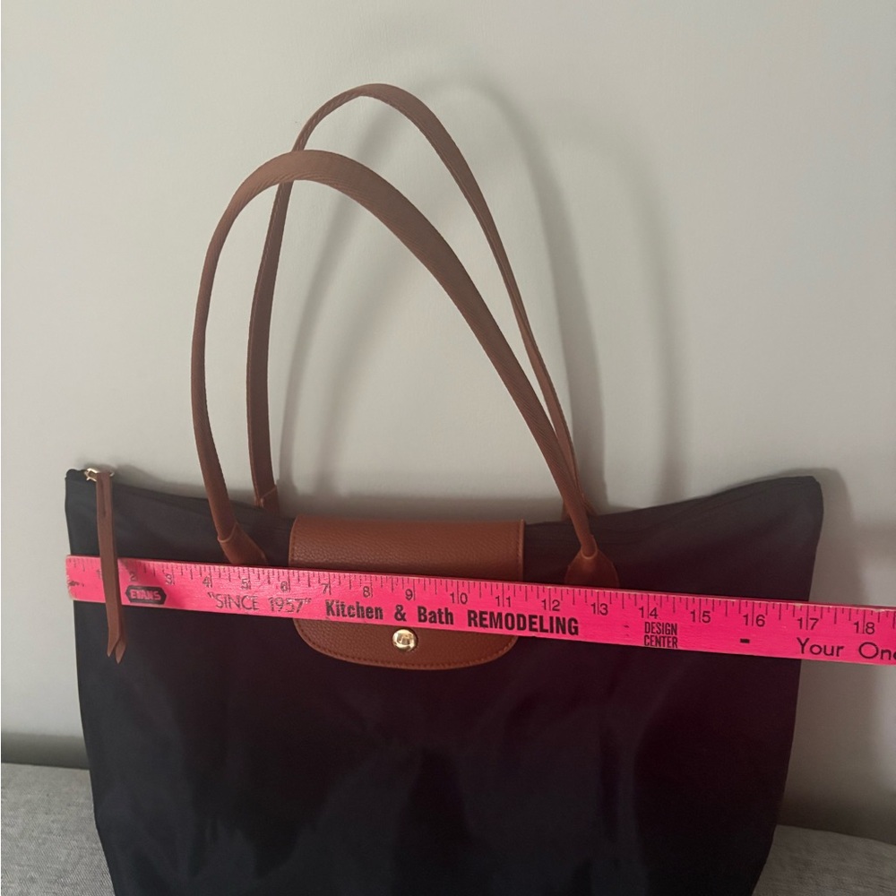 Black Tote Bag with Brown Trim - Classic French Look - great school bag! - Picture 2 of 5